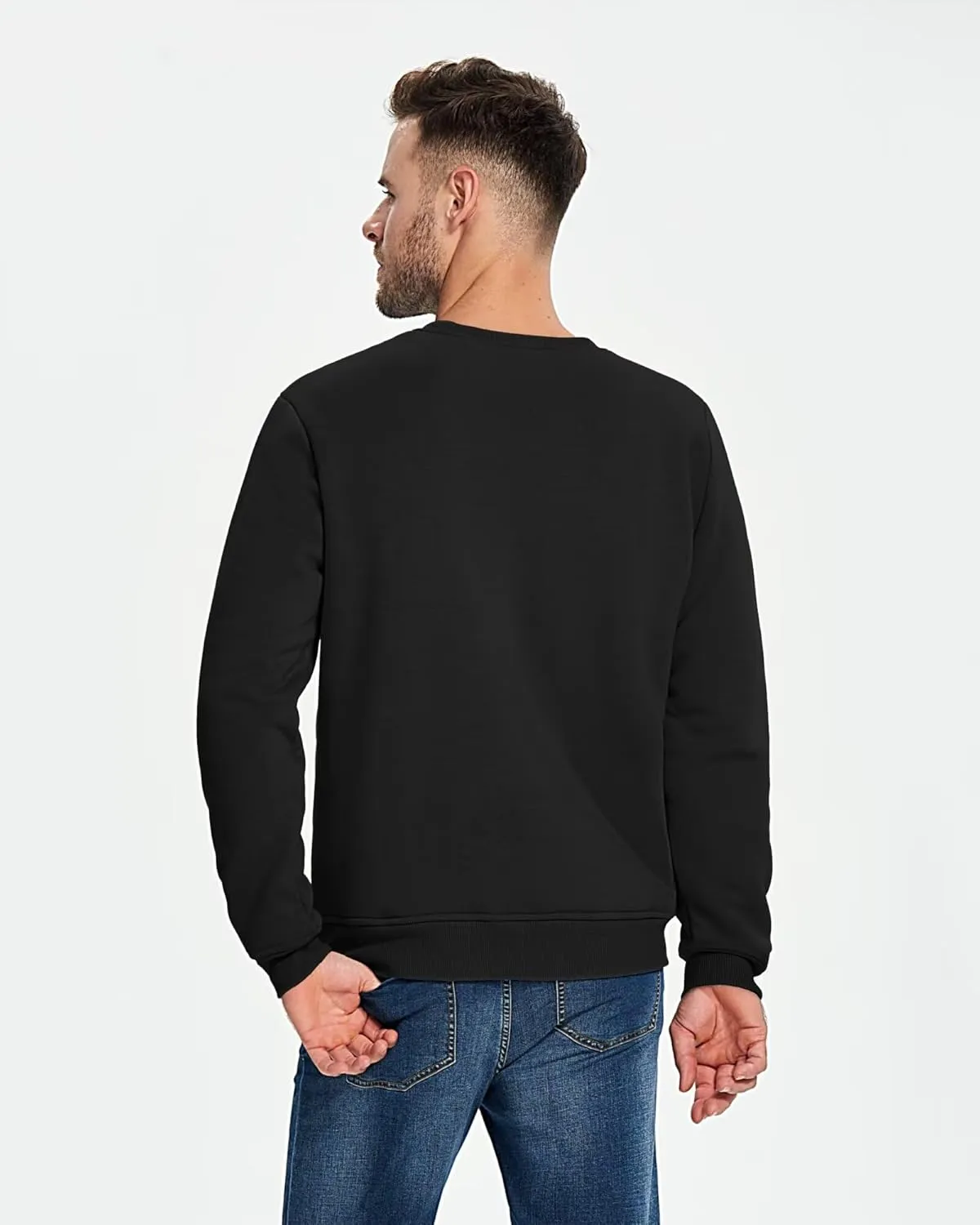 Boladeci Men's Full Sherpa Lined Crewneck Sweatshirts Premium Heavy-weight Fleece Pullover Thick Thermal Cotton Sweat-Shirts