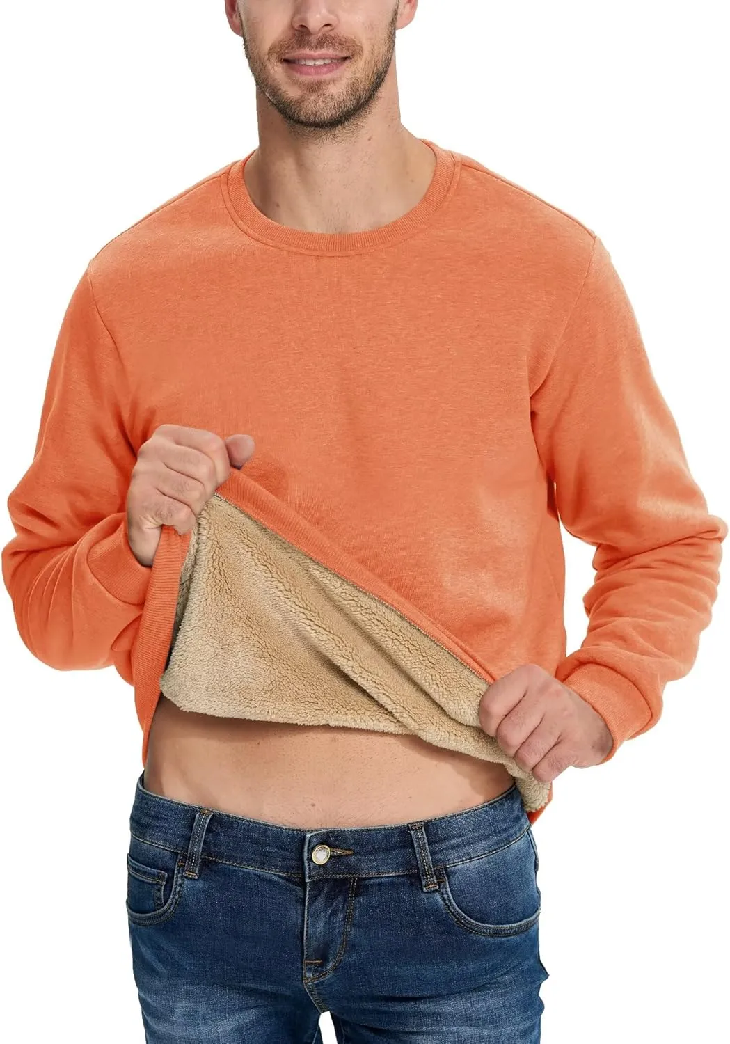 Boladeci Men's Full Sherpa Lined Crewneck Sweatshirts Premium Heavy-weight Fleece Pullover Thick Thermal Cotton Sweat-Shirts