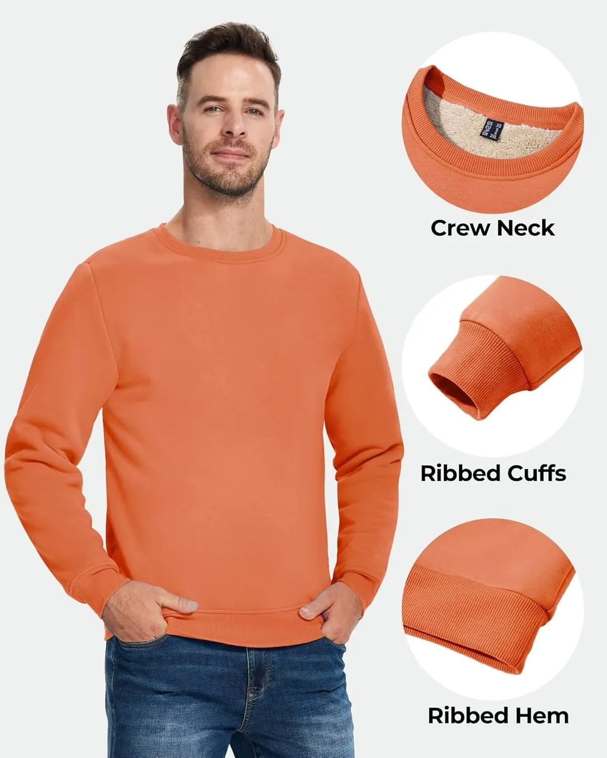 Boladeci Men's Full Sherpa Lined Crewneck Sweatshirts Premium Heavy-weight Fleece Pullover Thick Thermal Cotton Sweat-Shirts