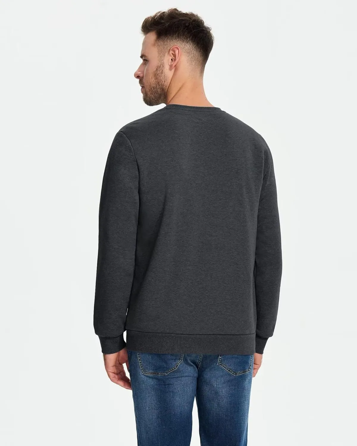 Boladeci Men's Full Sherpa Lined Crewneck Sweatshirts Premium Heavy-weight Fleece Pullover Thick Thermal Cotton Sweat-Shirts