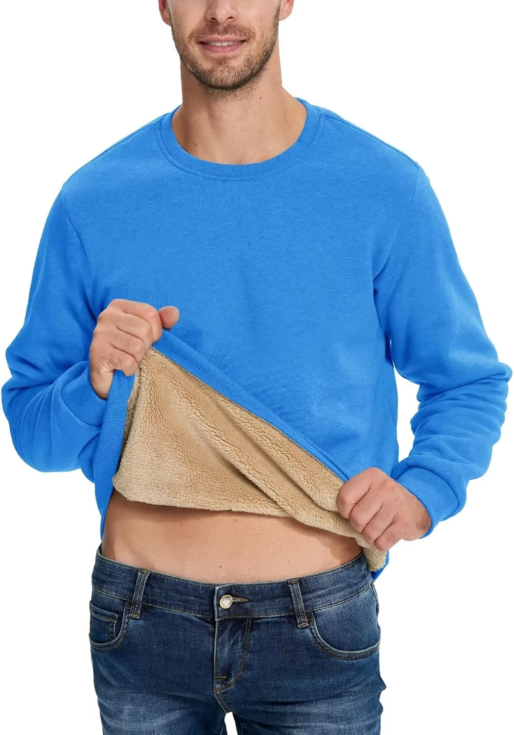 Boladeci Men's Full Sherpa Lined Crewneck Sweatshirts Premium Heavy-weight Fleece Pullover Thick Thermal Cotton Sweat-Shirts