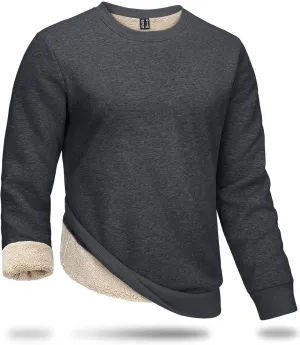 Boladeci Men's Full Sherpa Lined Crewneck Sweatshirts Premium Heavy-weight Fleece Pullover Thick Thermal Cotton Sweat-Shirts