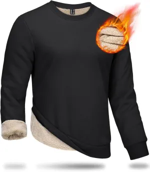 Boladeci Men's Full Sherpa Lined Crewneck Sweatshirts Premium Heavy-weight Fleece Pullover Thick Thermal Cotton Sweat-Shirts
