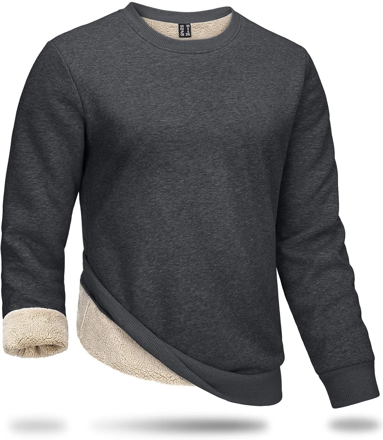 Boladeci Men's Full Sherpa Lined Crewneck Sweatshirts Premium Heavy-weight Fleece Pullover Thick Thermal Cotton Sweat-Shirts