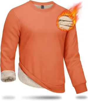 Boladeci Men's Full Sherpa Lined Crewneck Sweatshirts Premium Heavy-weight Fleece Pullover Thick Thermal Cotton Sweat-Shirts