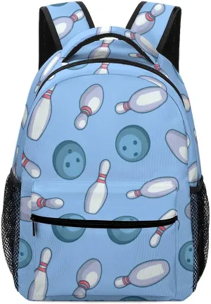 Bowling Balls And Pins Backpack Casual Daypack with Chest Strap,Lightweight Computer Bags for Women Men Hiking Travel Work and Business 16 Inch