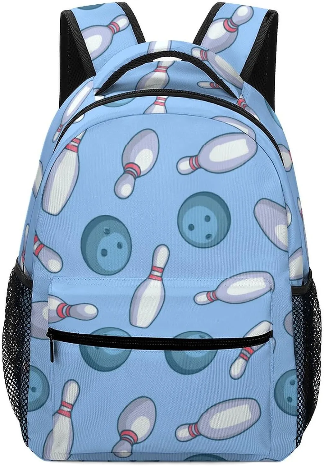 Bowling Balls And Pins Backpack Casual Daypack with Chest Strap,Lightweight Computer Bags for Women Men Hiking Travel Work and Business 16 Inch