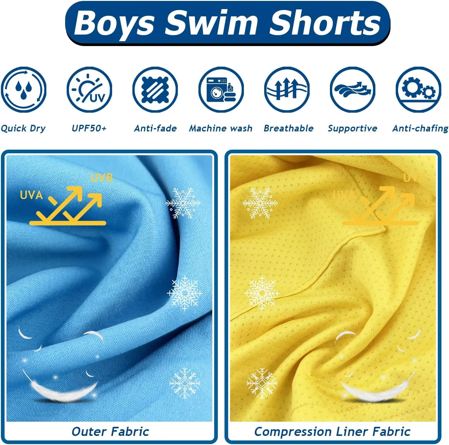 Boys Swim Trunks with Compression Liner Swim Shorts Bathing Suit UPF50  Stretch Swimwear for Boy Quick Dry, 5-16Y