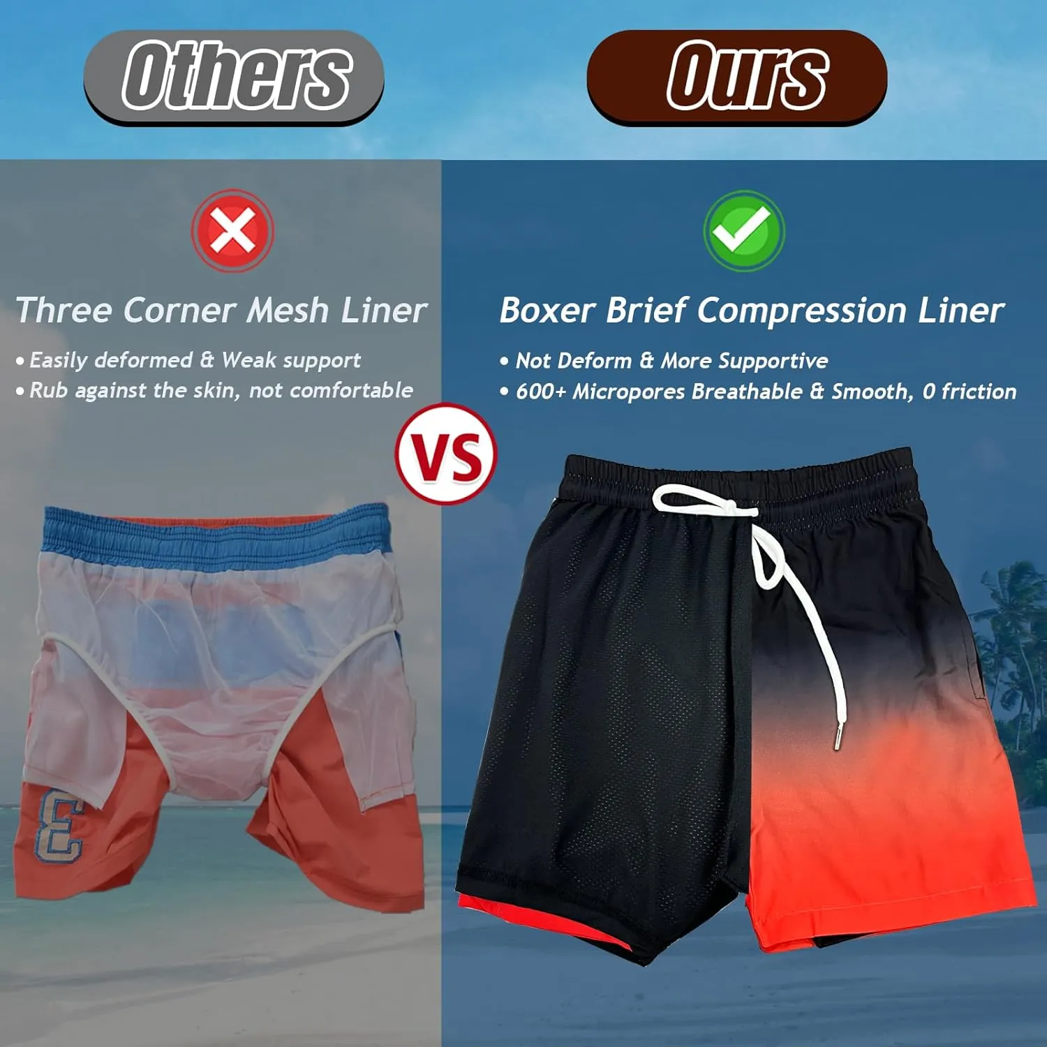 Boys Swim Trunks with Compression Liner Swim Shorts Bathing Suit UPF50  Stretch Swimwear for Boy Quick Dry, 5-16Y