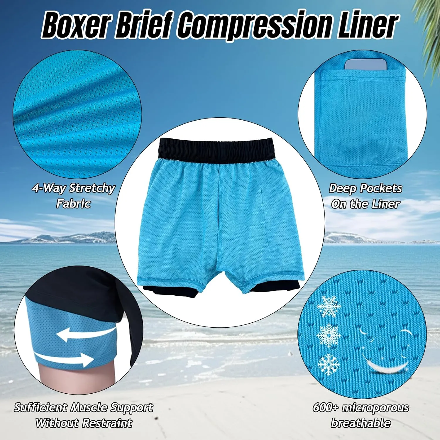 Boys Swim Trunks with Compression Liner Swim Shorts Bathing Suit UPF50  Stretch Swimwear for Boy Quick Dry, 5-16Y