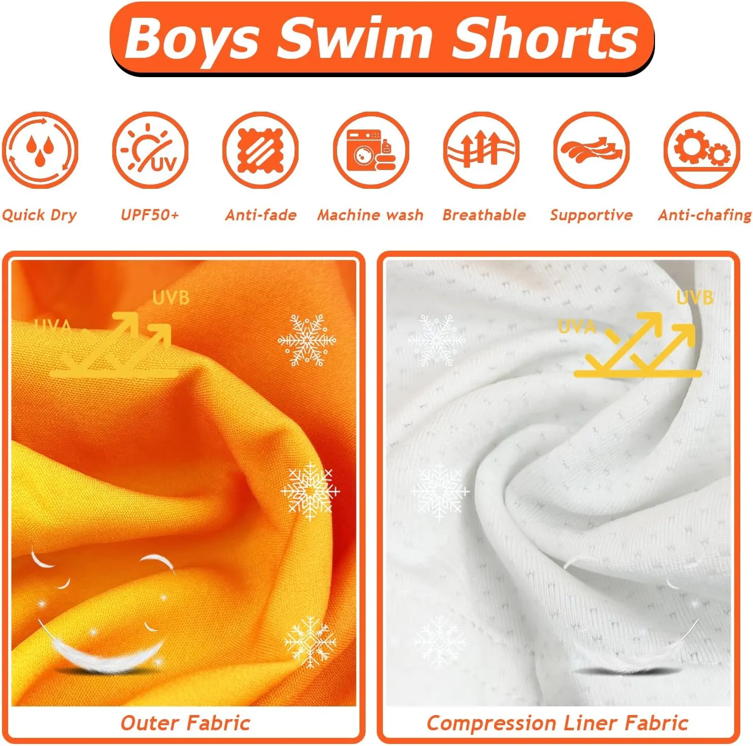 Boys Swim Trunks with Compression Liner Swim Shorts Bathing Suit UPF50  Stretch Swimwear for Boy Quick Dry, 5-16Y