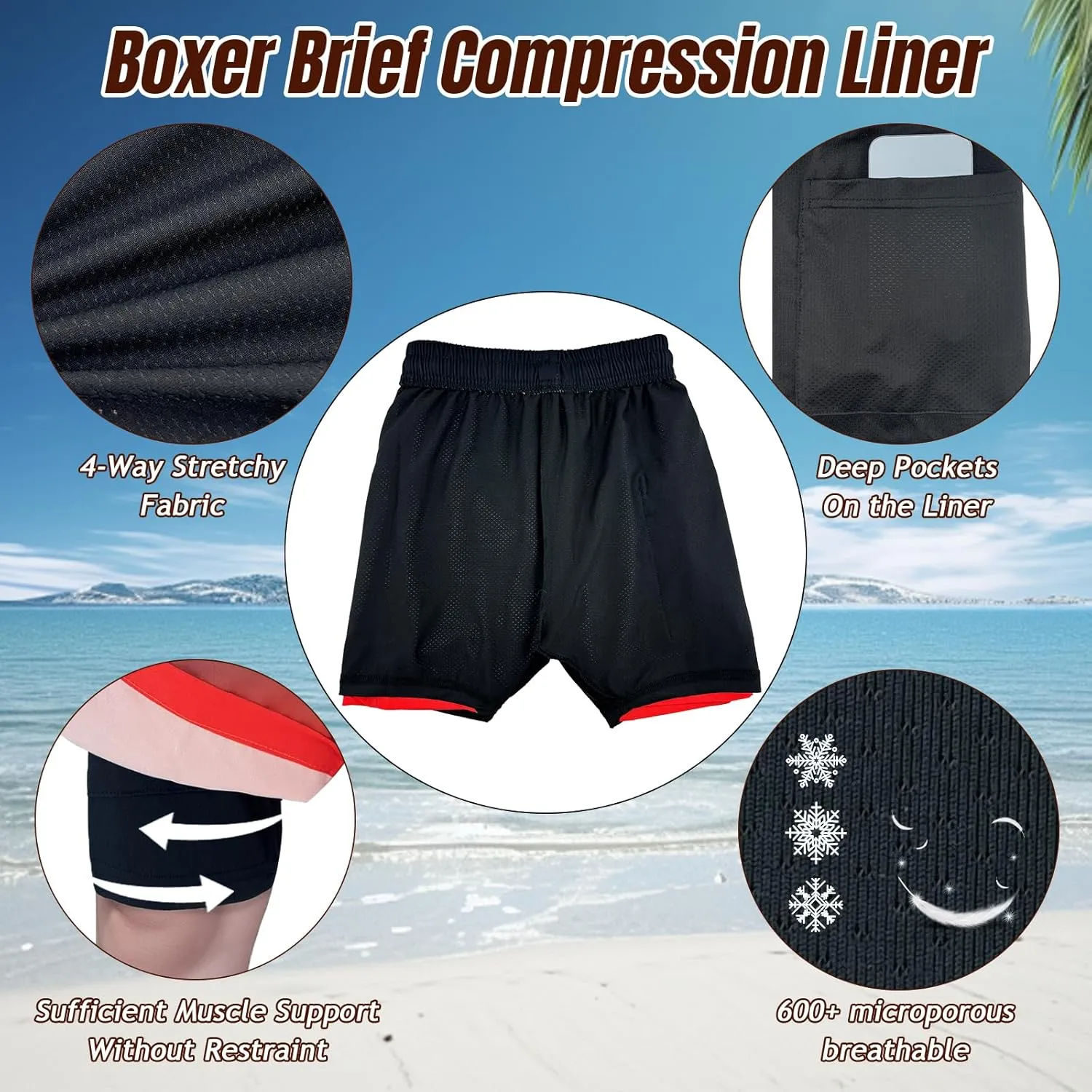 Boys Swim Trunks with Compression Liner Swim Shorts Bathing Suit UPF50  Stretch Swimwear for Boy Quick Dry, 5-16Y