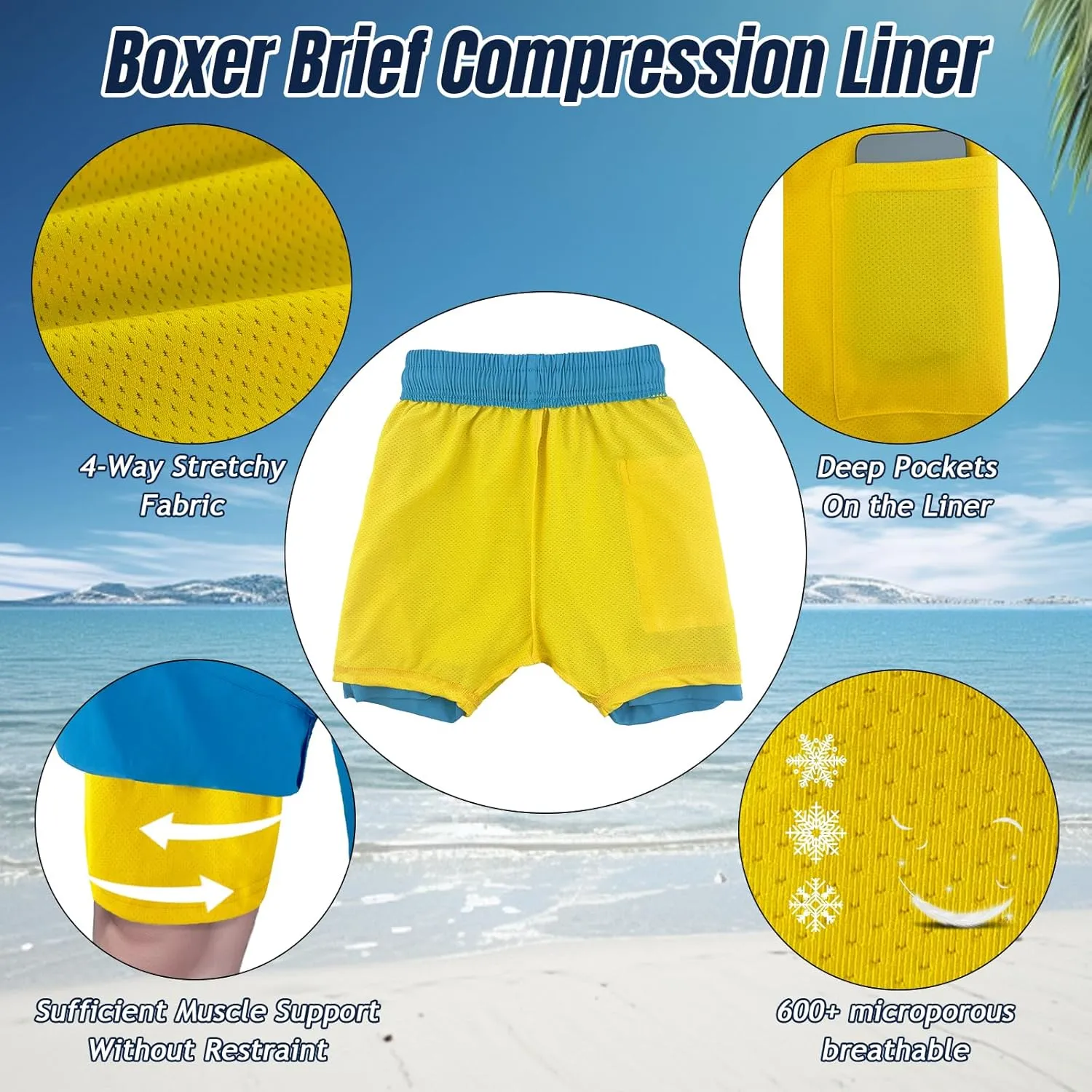 Boys Swim Trunks with Compression Liner Swim Shorts Bathing Suit UPF50  Stretch Swimwear for Boy Quick Dry, 5-16Y