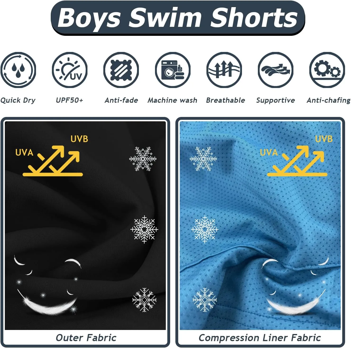 Boys Swim Trunks with Compression Liner Swim Shorts Bathing Suit UPF50  Stretch Swimwear for Boy Quick Dry, 5-16Y