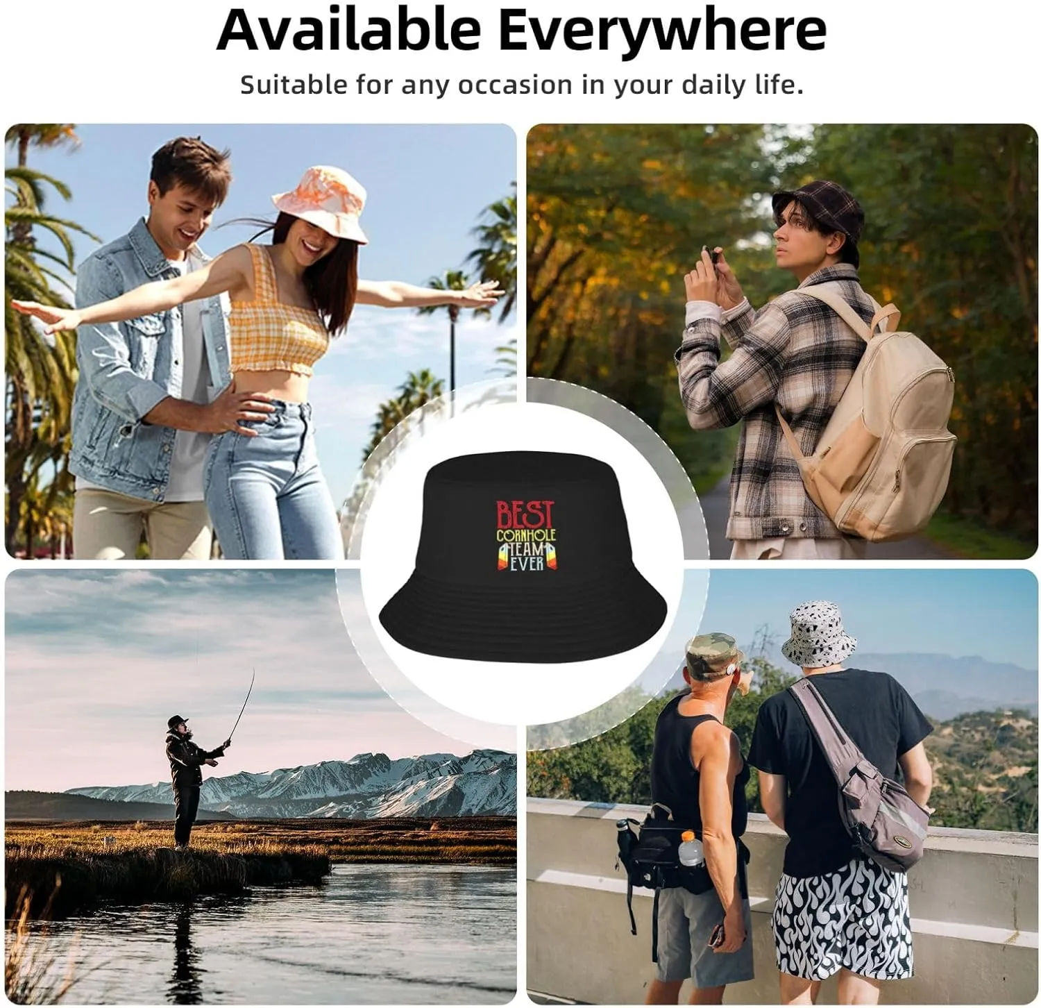Bucket Hats Fashion Sun Cap Packable Outdoor Fisherman Hat for Women and Men Cornhole Champion 5 Bucket Hats