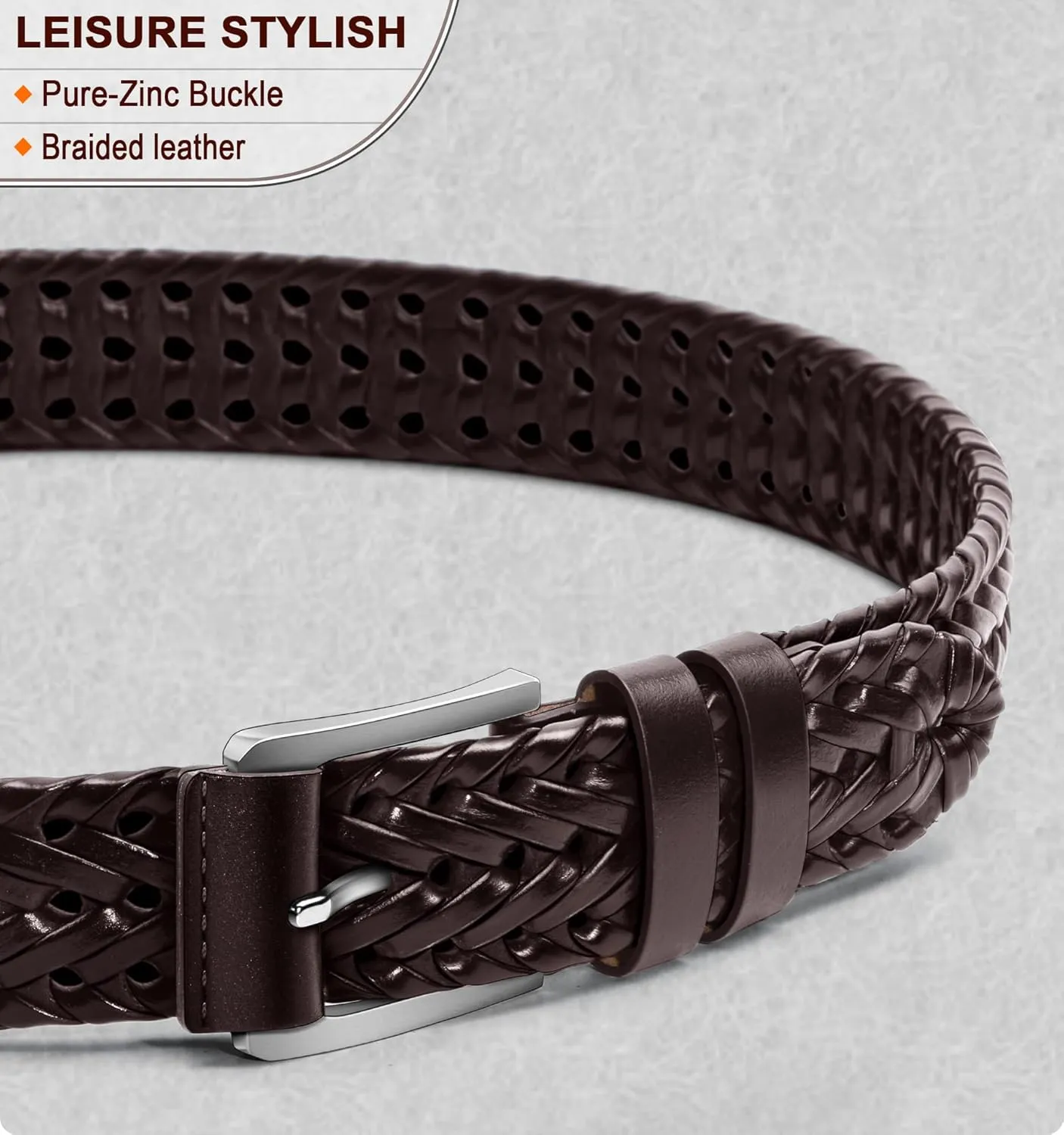 BULLIANT Mens Belts,Leather Woven Braided Belts for Gift Men Casual Jeans Golf