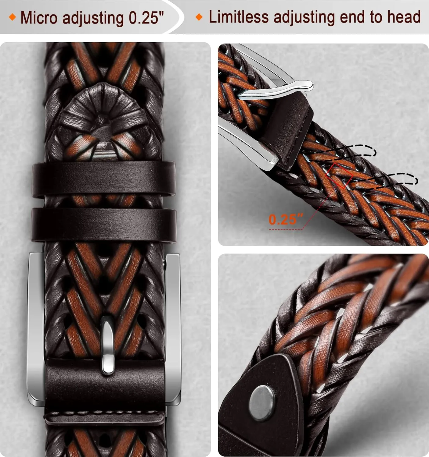 BULLIANT Mens Belts,Leather Woven Braided Belts for Gift Men Casual Jeans Golf
