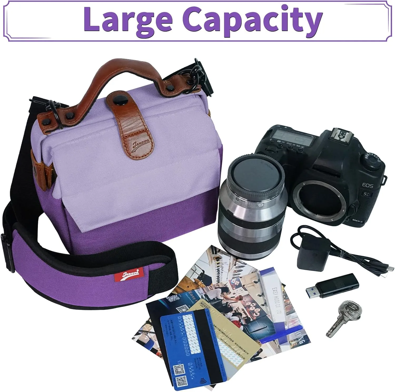Camera Bag for Photographers, Small Camera Shoulder Bag Case with Removal Straps, Waterproof Anti-Shock DSLR SLR Mirrorless Camera Storage Holder Crossbody Photography Accessories - purple
