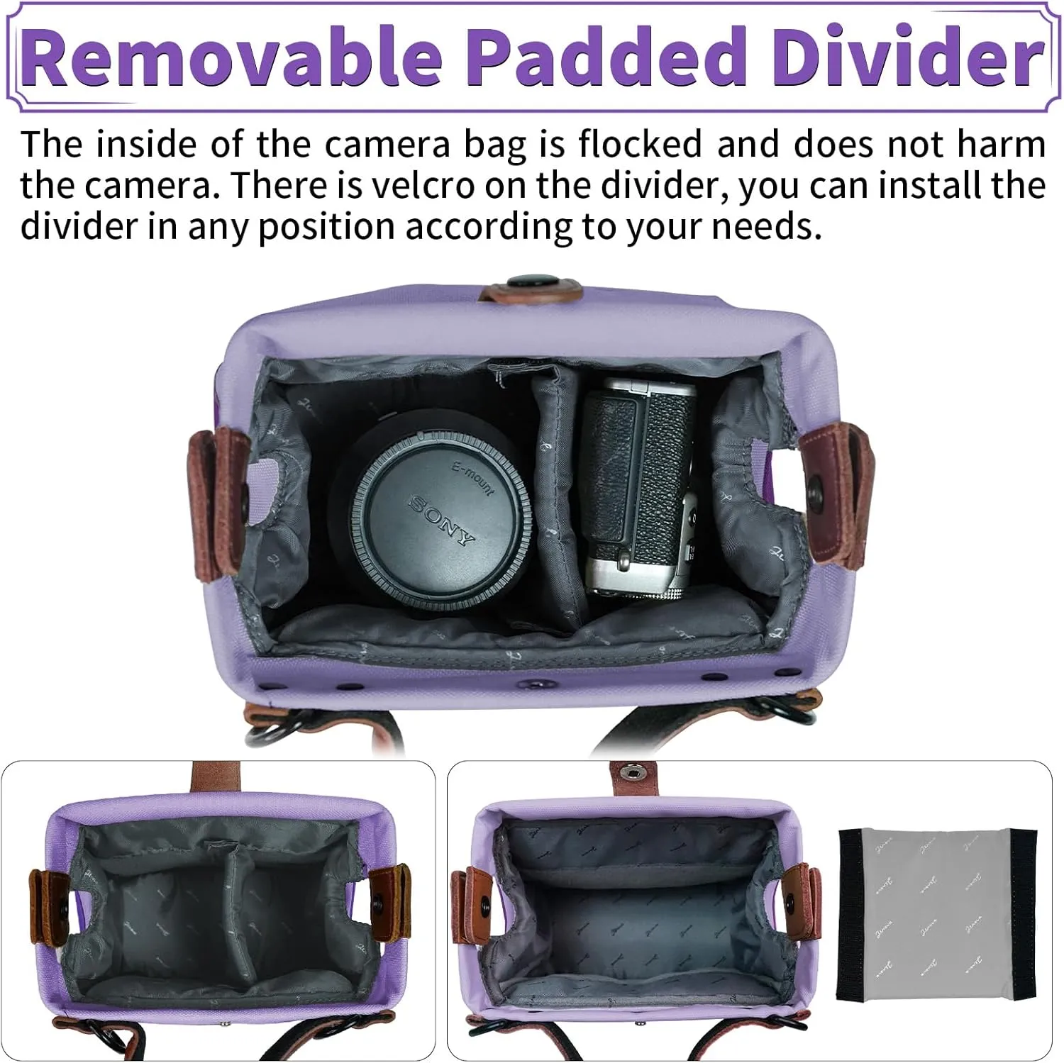 Camera Bag for Photographers, Small Camera Shoulder Bag Case with Removal Straps, Waterproof Anti-Shock DSLR SLR Mirrorless Camera Storage Holder Crossbody Photography Accessories - purple