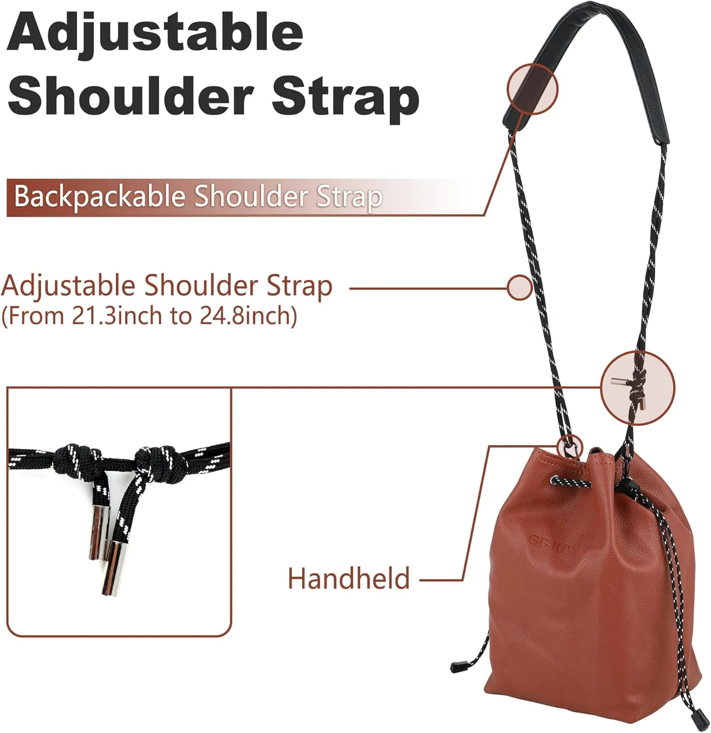 Camera Lens Pouch Drawstring Shockproof Bag with Shoulder Straps for DSLR Cameras and Lenses (Brown, Medium)