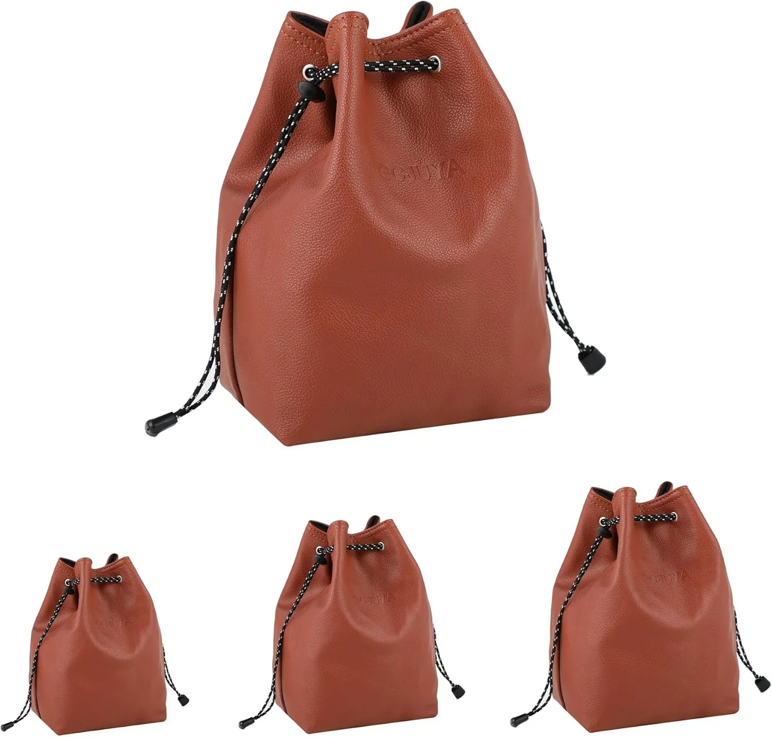 Camera Lens Pouch Drawstring Shockproof Bag with Shoulder Straps for DSLR Cameras and Lenses (Brown, Medium)