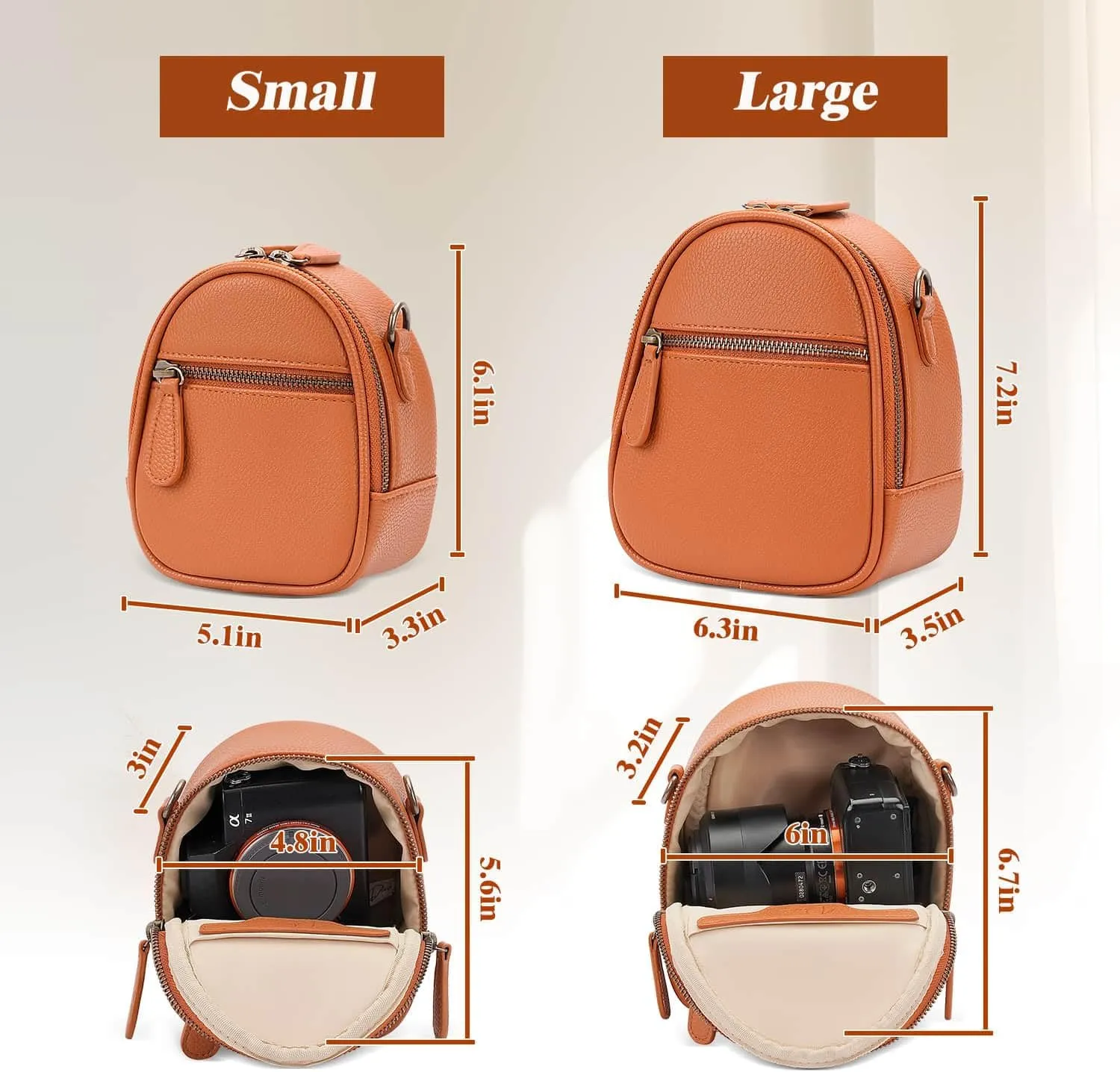 Camera Sling Bag, Waterproof PU Leather Crossbody Camera Bag for DSLR/SLR/Mirrorless, Small Shockproof Case for Photographers, Mini Cute Case 2L Brown