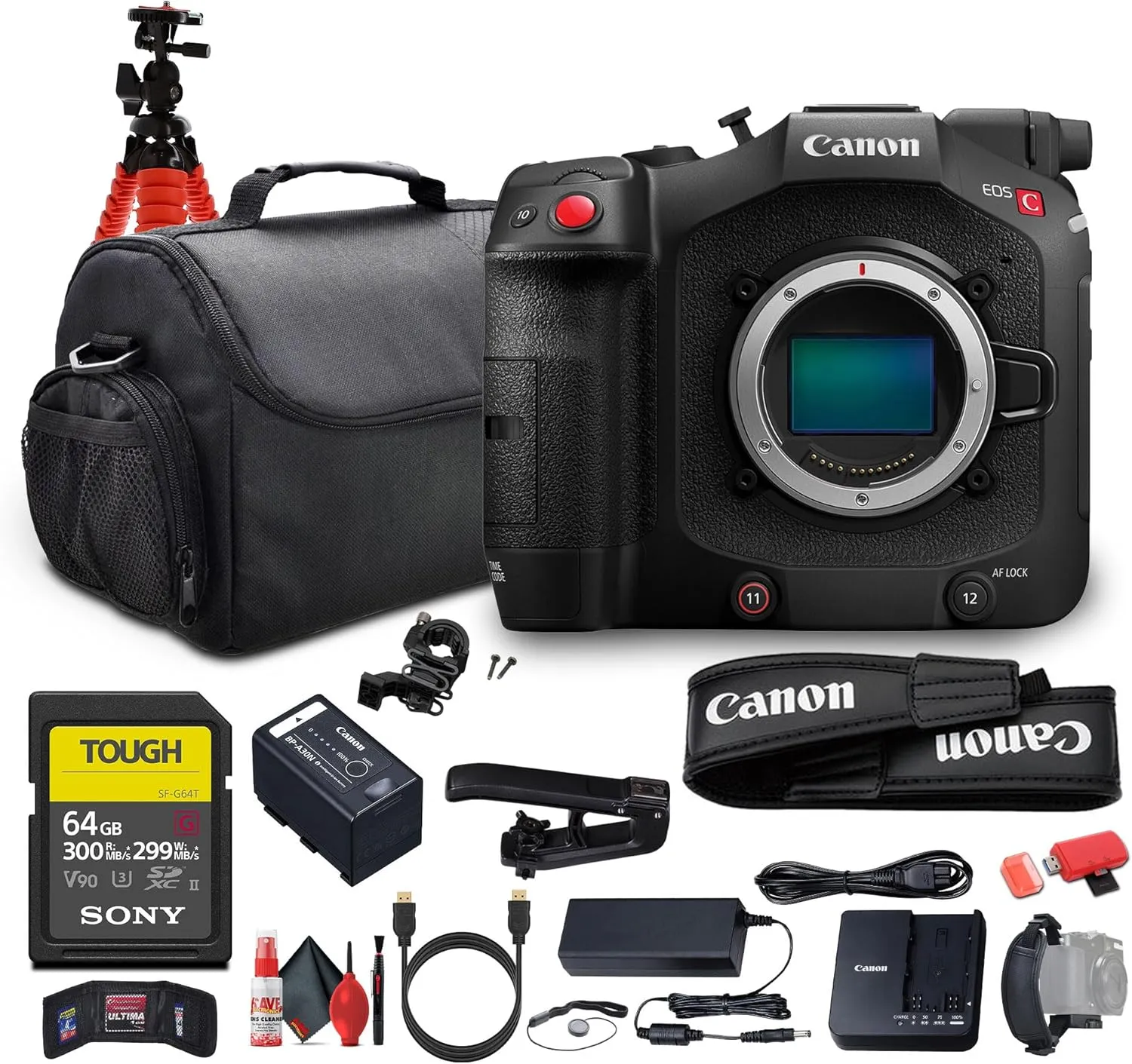 Canon EOS C80 6K Full-Frame Cinema Camera (Canon RF) (6389C002)   64GB Memory Card   Camera Bag   Tripod   Cleaning Kit   HDMI Cable   Hand Strap   Card Wallet   Card Reader   More (Renewed)