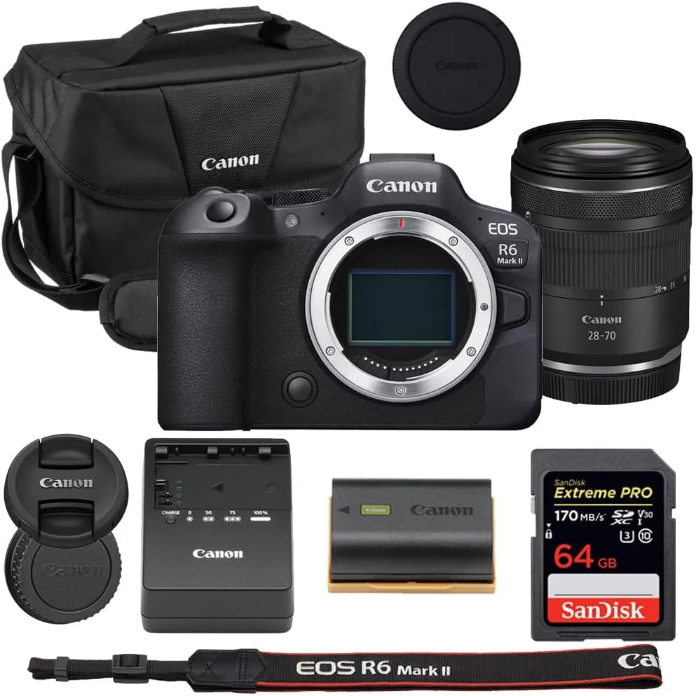 Canon EOS R6 Mark II Mirrorless Camera with RF 28-70mm STM Lens Bundle with Canon 200ES EOS Shoulder Bag   64GB Extreme PRO Memory Card