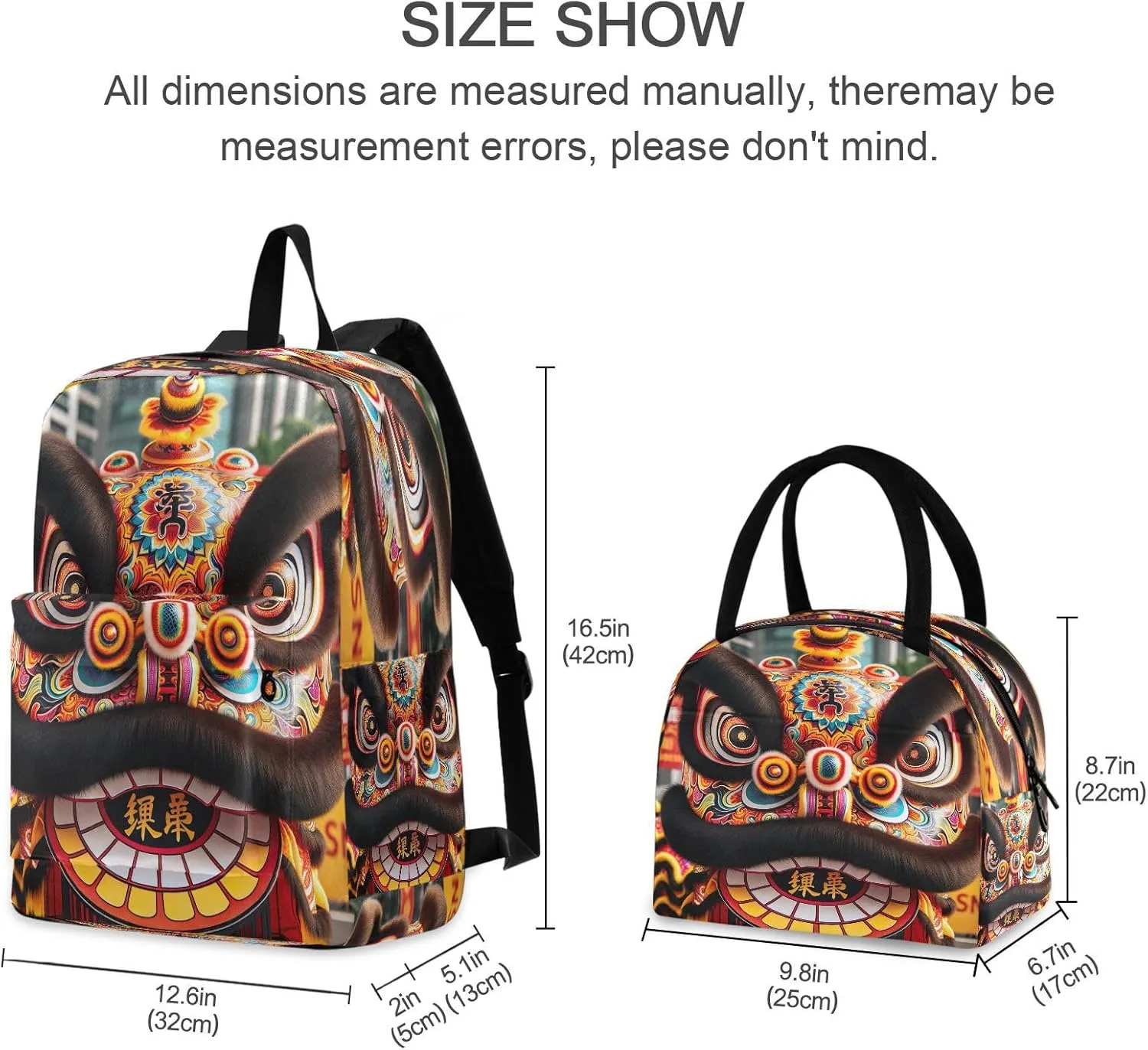 Cantonese Lion Dance Tiger's Head Hat with Text Kids' Backpacks Cooler Backpack Waterproof, Girls Backpacks Elementary