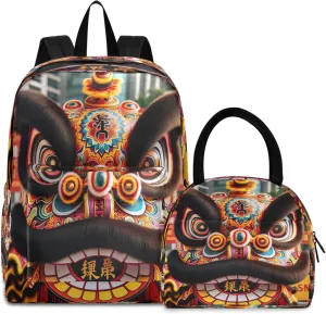 Cantonese Lion Dance Tiger's Head Hat with Text Kids' Backpacks Cooler Backpack Waterproof, Girls Backpacks Elementary
