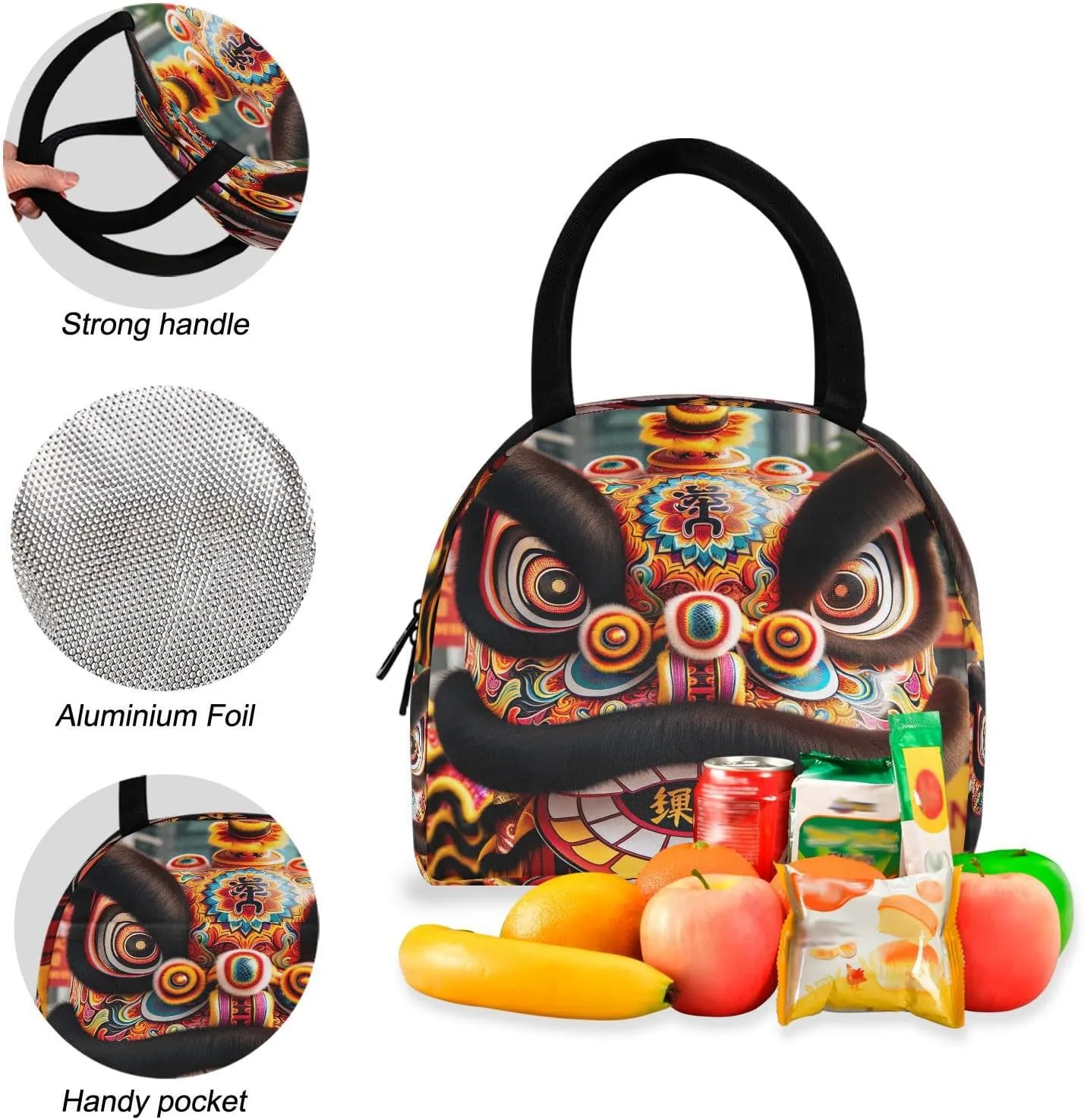 Cantonese Lion Dance Tiger's Head Hat with Text Kids' Backpacks Cooler Backpack Waterproof, Girls Backpacks Elementary