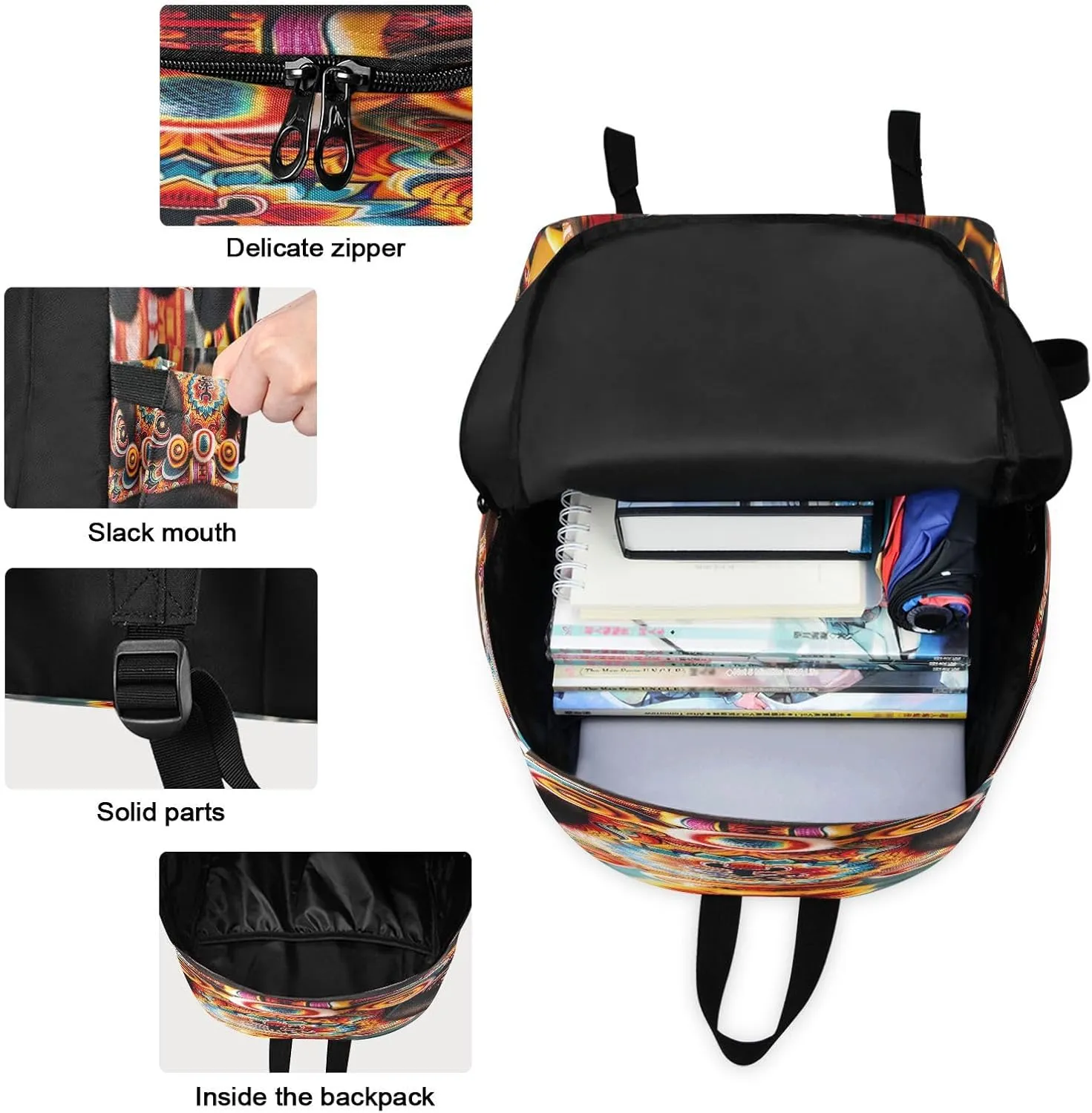 Cantonese Lion Dance Tiger's Head Hat with Text Kids' Backpacks Cooler Backpack Waterproof, Girls Backpacks Elementary