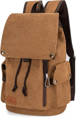 Canvas Backpack, Vintage Backpack for Men and Women, 22L Backpacks for Travel Rucksack Fits 15 Inch Laptop (Coffee)