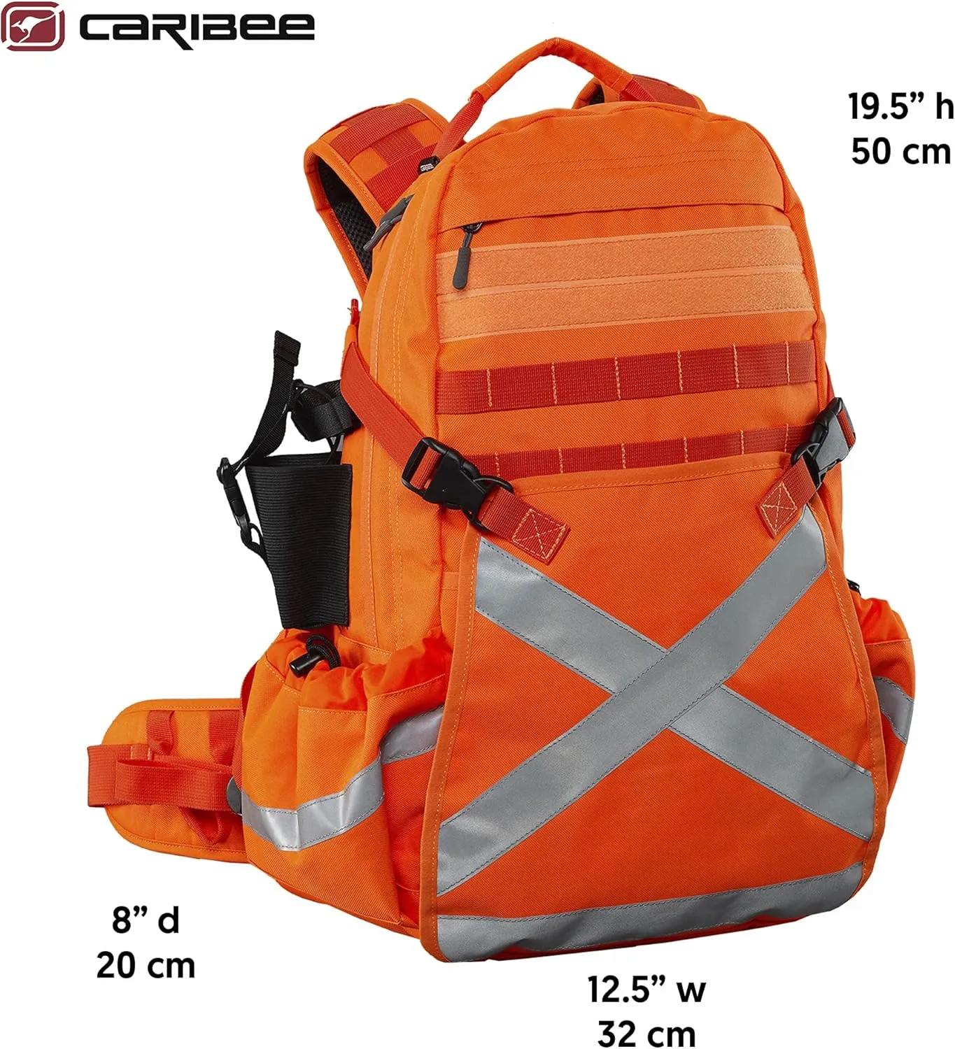 Caribee Mineral King Hi Vis Backpack - Orange Reflective Backpack with Adjustable Hard Hat Holder, Bottle Holders and Hydration Resevoir Compartment
