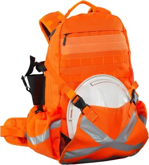Caribee Mineral King Hi Vis Backpack - Orange Reflective Backpack with Adjustable Hard Hat Holder, Bottle Holders and Hydration Resevoir Compartment