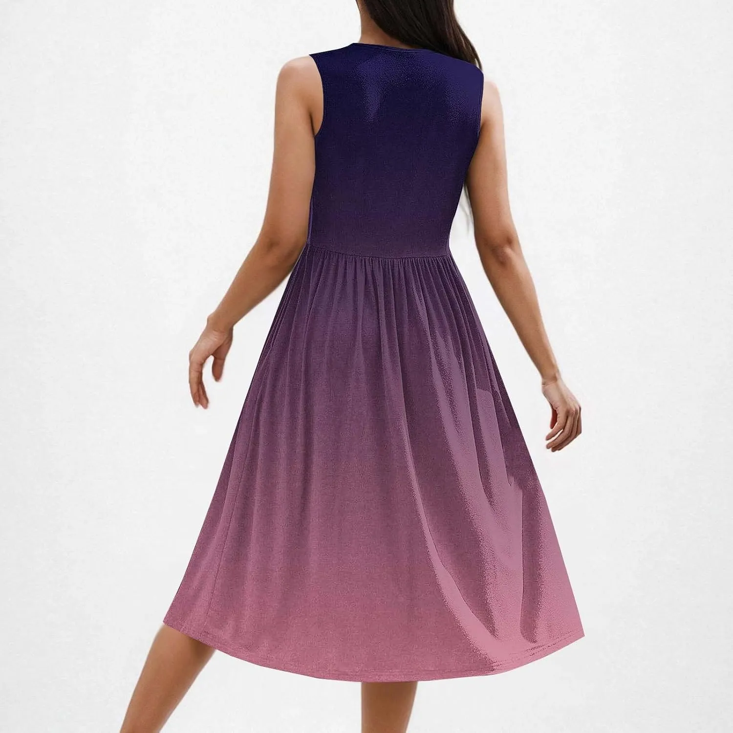 Casual Dresses for Women Summer Sleeveless Tie Dye Sundresses Empire Waist Midi Tank Dresses with Pockets 2025