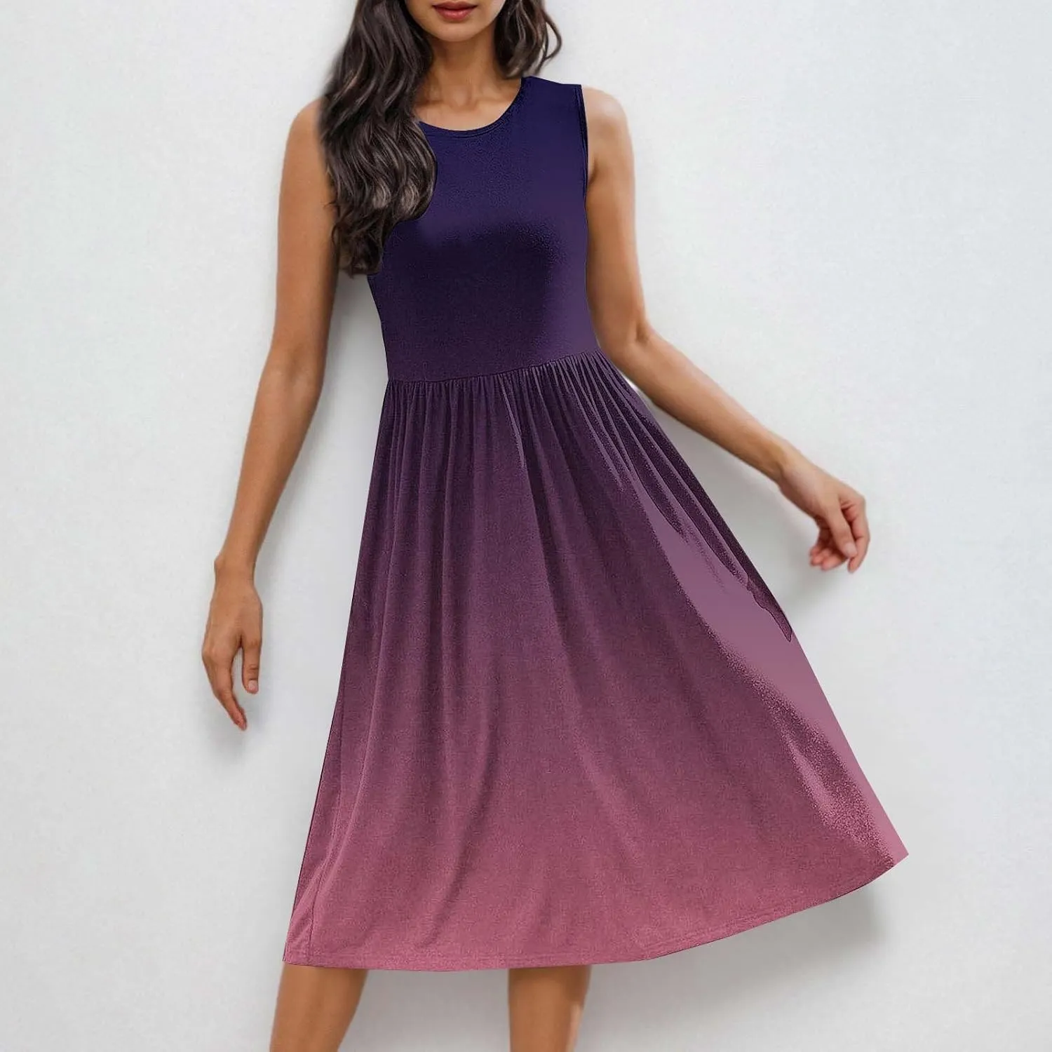 Casual Dresses for Women Summer Sleeveless Tie Dye Sundresses Empire Waist Midi Tank Dresses with Pockets 2025