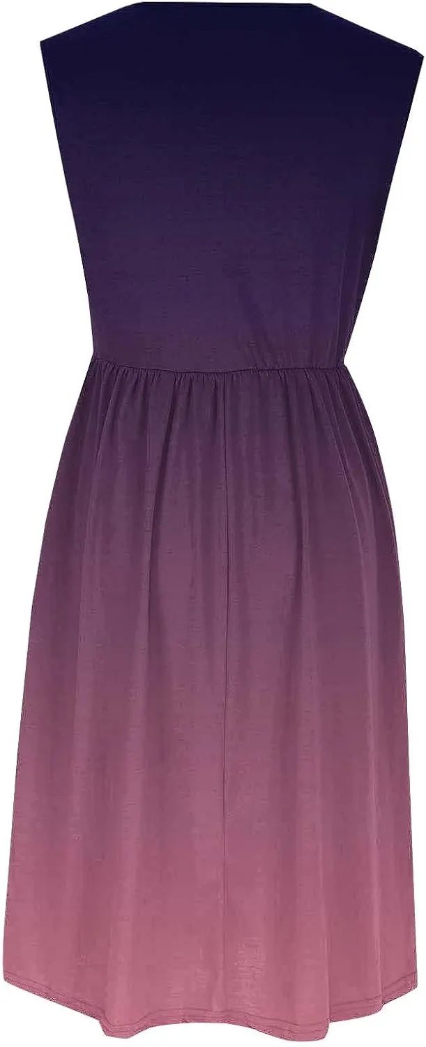 Casual Dresses for Women Summer Sleeveless Tie Dye Sundresses Empire Waist Midi Tank Dresses with Pockets 2025