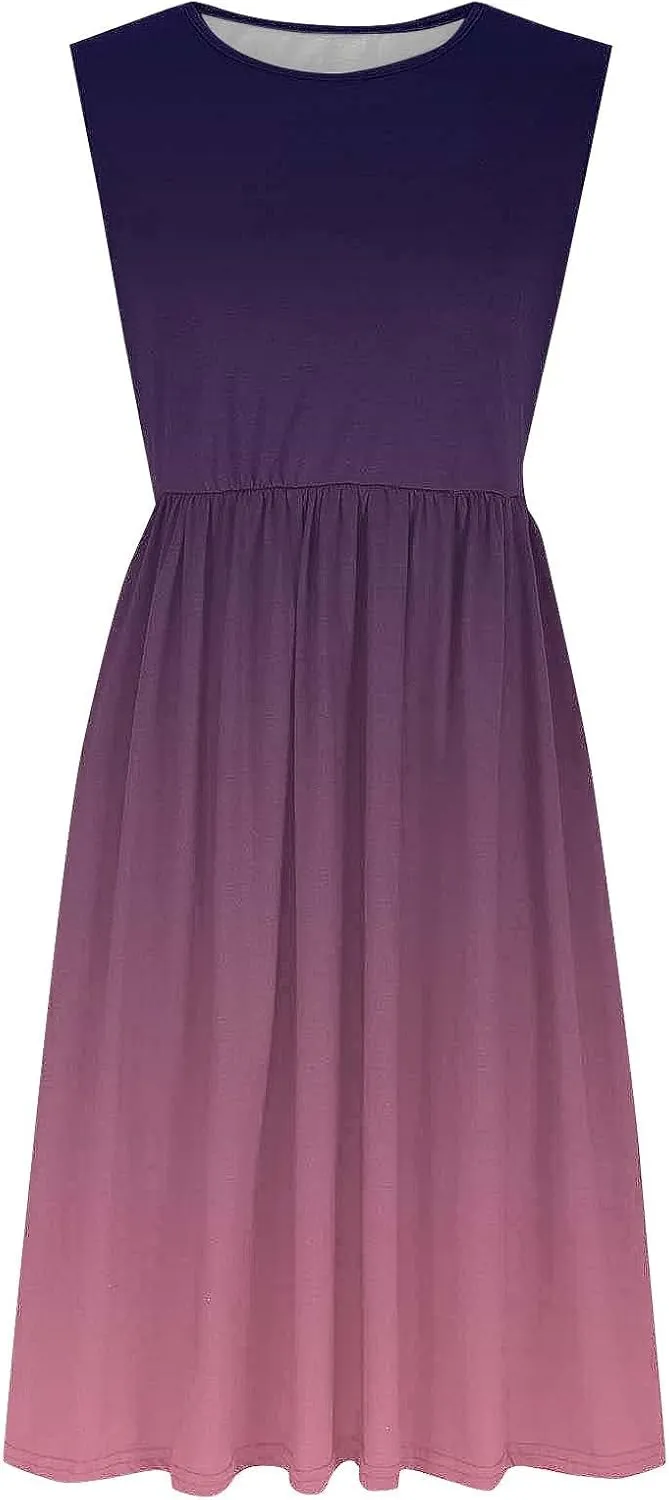 Casual Dresses for Women Summer Sleeveless Tie Dye Sundresses Empire Waist Midi Tank Dresses with Pockets 2025