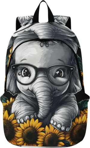 CHIFIGNO Casual Womens Backpack Cute Daypack Funny Elephant Glasses Lightweight Cool Backpacks for Teen Girls