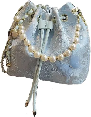 Chinese women's retro water bucket pearl handbag, butterfly embroidery print, elegant temperament banquet gift