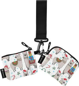 Christmas Llamas with Hats Wristlet Wallet for Women, Detachable Dual Pouch Wristlet, Mini Zip Around Wallet Portable Coin Purses