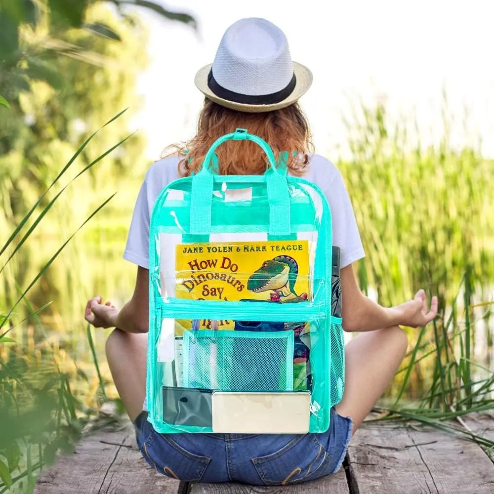 Clear Backpack, Heavy Duty Transparent Bookbag, Large See Through PVC Backpacks for Women and Men - Green