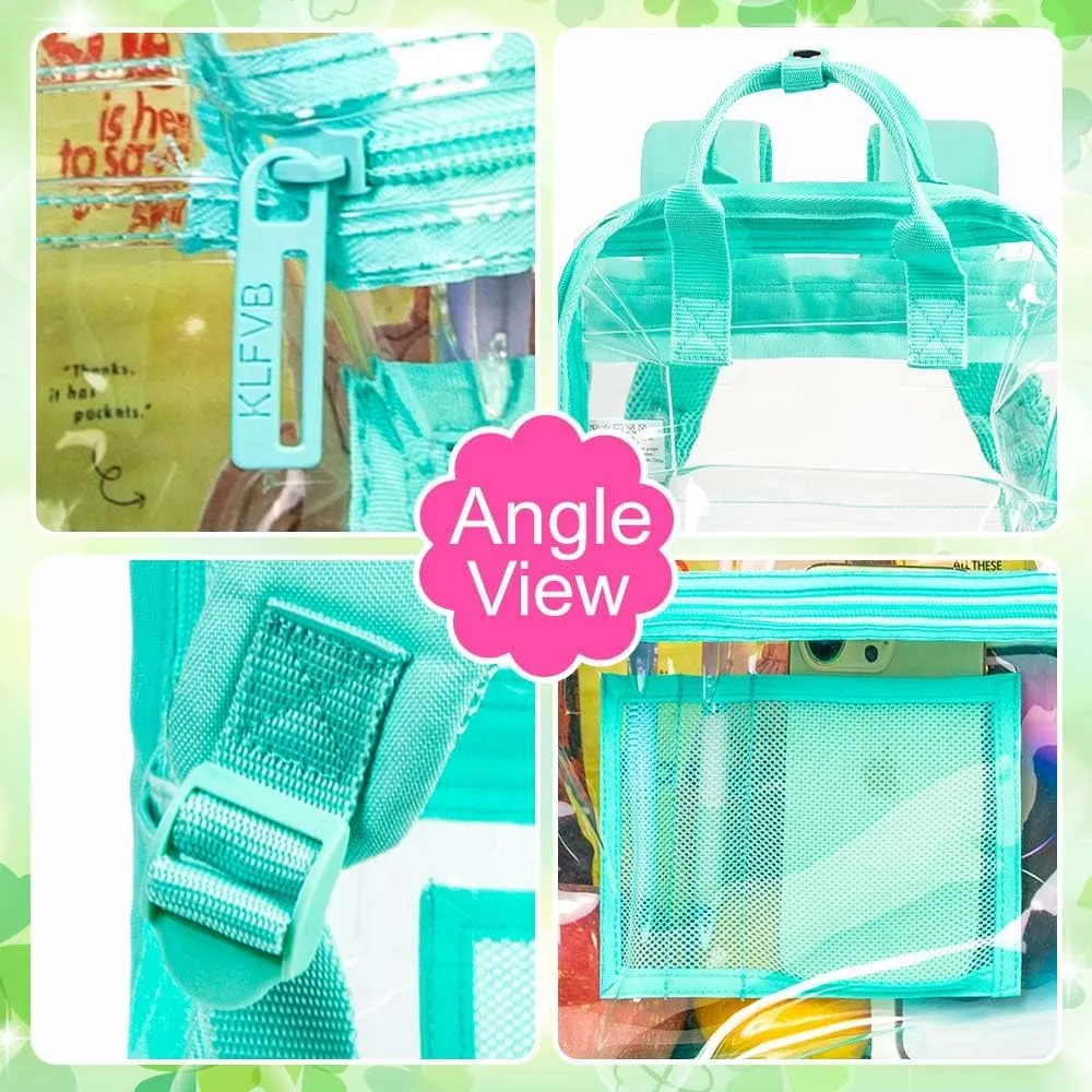 Clear Backpack, Heavy Duty Transparent Bookbag, Large See Through PVC Backpacks for Women and Men - Green