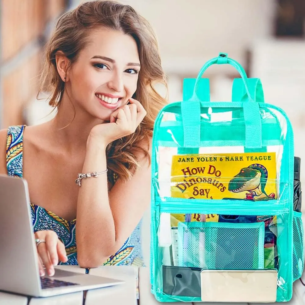 Clear Backpack, Heavy Duty Transparent Bookbag, Large See Through PVC Backpacks for Women and Men - Green
