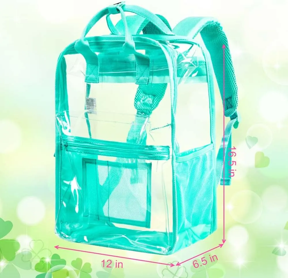 Clear Backpack, Heavy Duty Transparent Bookbag, Large See Through PVC Backpacks for Women and Men - Green