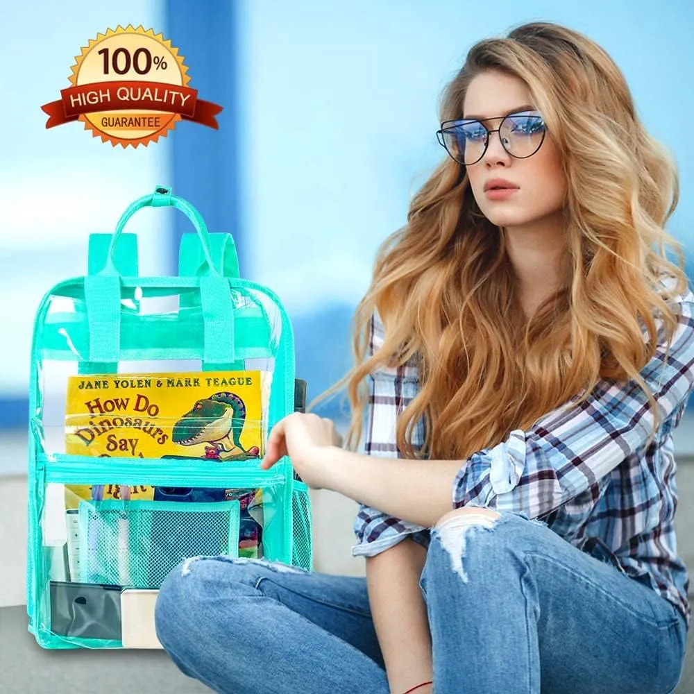 Clear Backpack, Heavy Duty Transparent Bookbag, Large See Through PVC Backpacks for Women and Men - Green