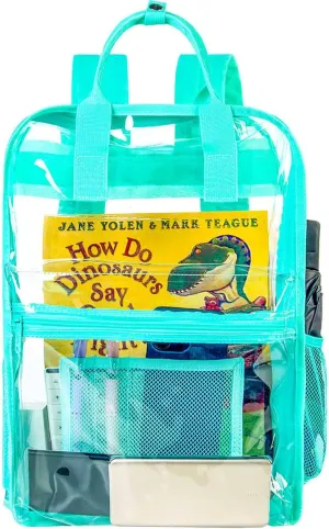 Clear Backpack, Heavy Duty Transparent Bookbag, Large See Through PVC Backpacks for Women and Men - Green