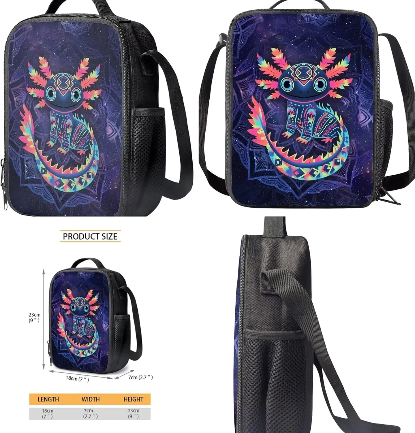 COEQINE Girls Backpack 10-12 Years Old with Lunch Box Axolotl School for Lunchbox Lightweight Kids Elementary Bag Large Capacity Book Back to Gifts 4 Pack