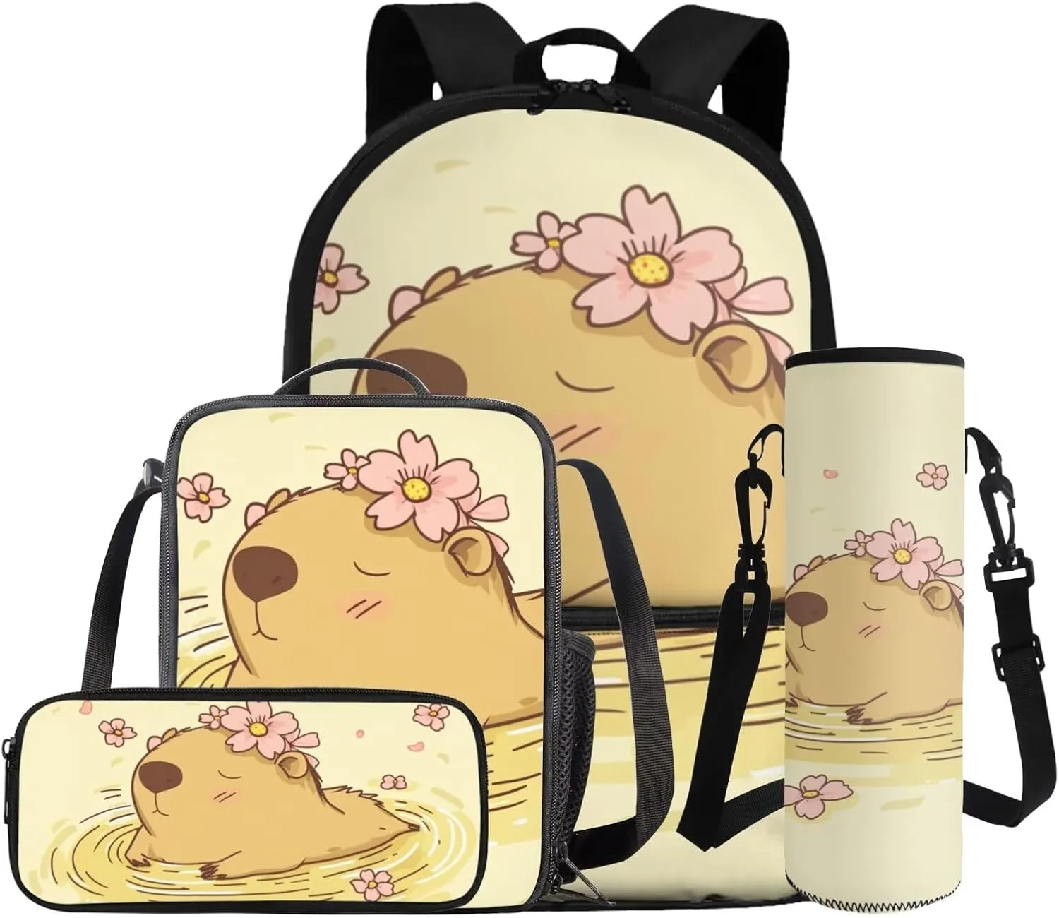 COEQINE Girls Backpack with Lunch Box and Water Bottle Capy Back to School Shoulder Bookbags Set, Insulated Thermal Totes,Pencil Holder,Cooler Sleeve 4 in 1